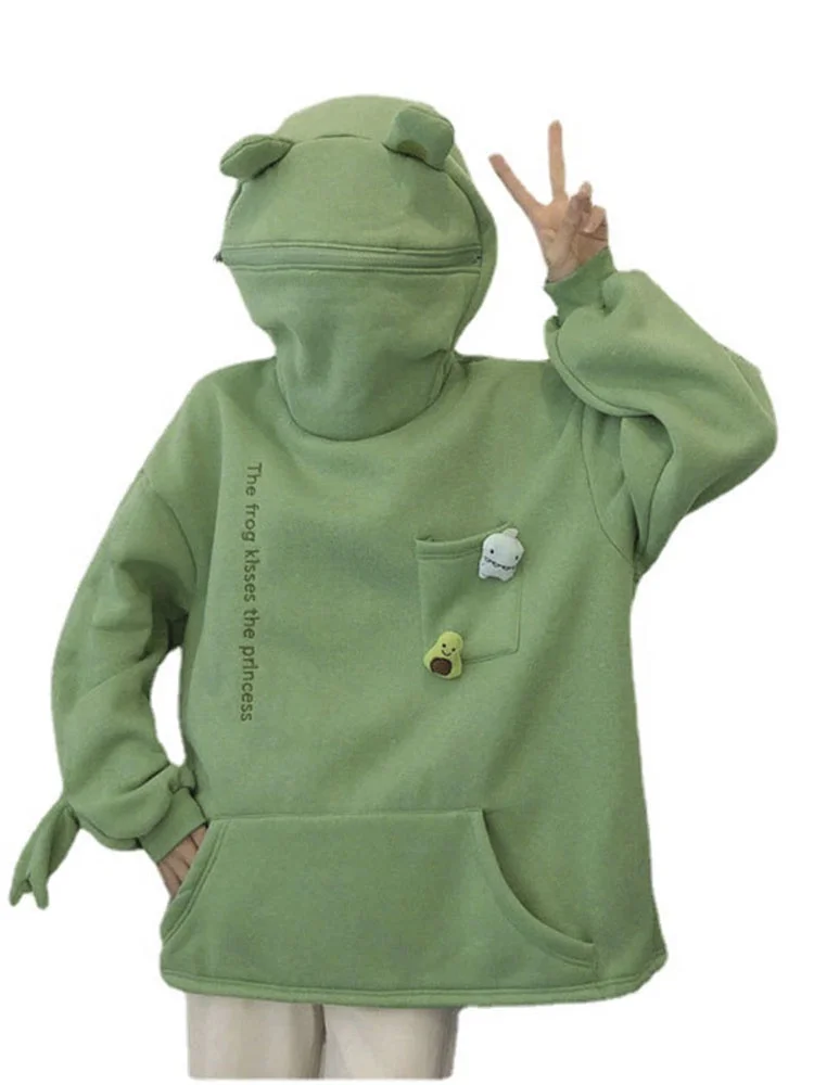 

Embroidery Frog Oversized Sweatshirt Men And Women's Hoodies Harajuku Warm Pullover Womens Korean Style Hoodie 2022 Springtime