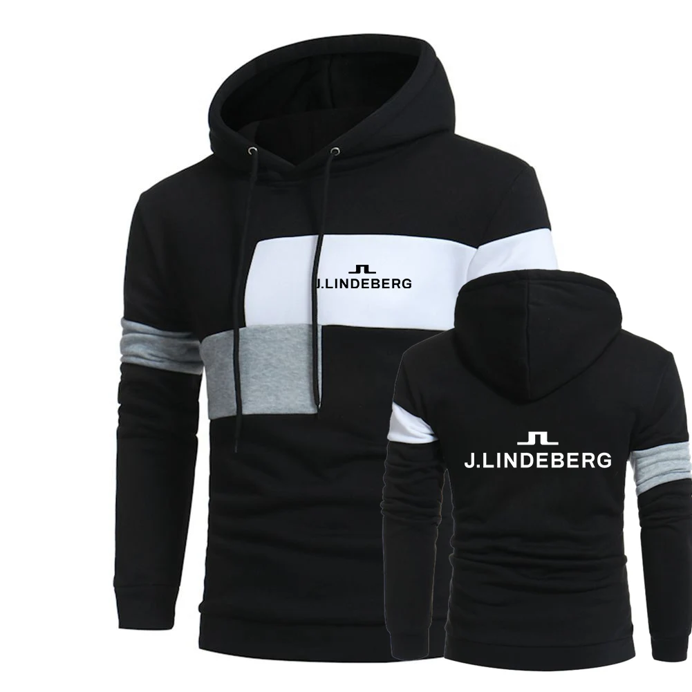 

2022 J Lindeberg Printing Mens Spring Autumn Streetwear Three Color Stitching Fashion Long Sleeve Hoodies Pullover Hood Tops