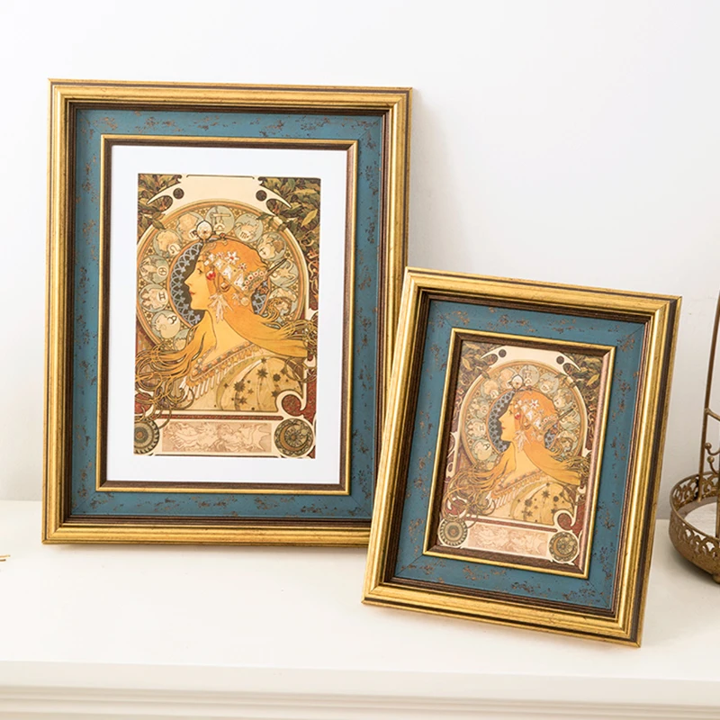 

Golden Retro Frame Luxury Certificate Small Picture Frame Nordic Wedding Paintings Cuadros Para Fotos Wall Decoration Items