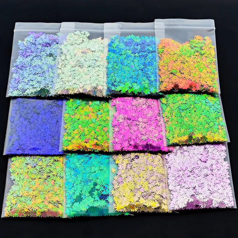 

5g Maple Leaf Nail Art Glitter Sequins Sequins Laser Leaves For Nail Art Decoration Chameleon Glitter Flakes For UV Gel Polish