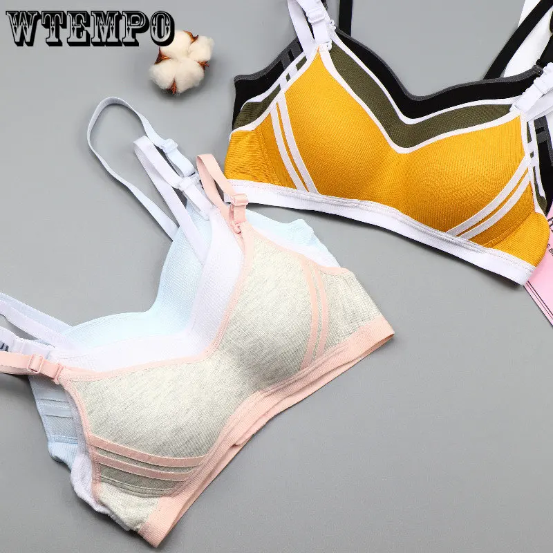 

The New Girls' Bra Without Steel Ring and Cotton Thin Style Gathered Up The Top Underwear Japanese Everyday Three Quarters Cup