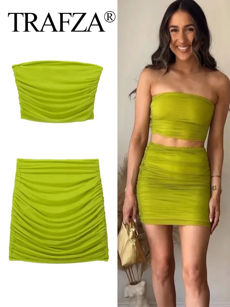 

Женский комплект из топа и юбки, без бретелек, с высокой талией