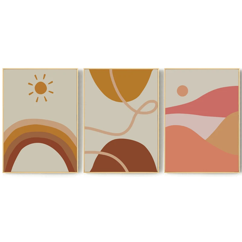 

Nordic Rainbow Sun Mountain Canvas Painting Brown Yellow Abstract Boho Art Plant Posters and Prints Wall Picture for Living Room