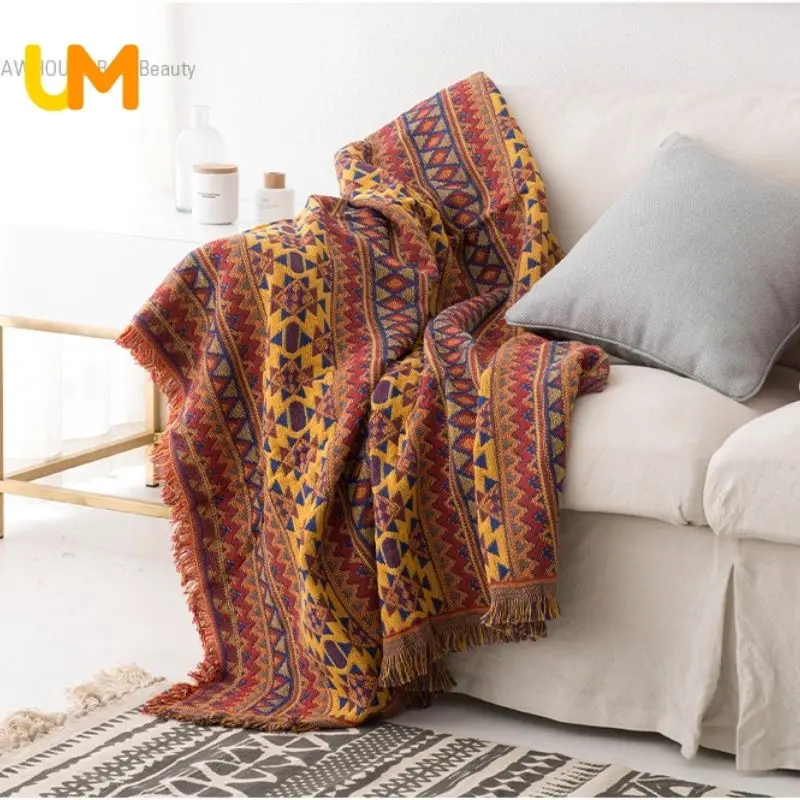 

Bohemian Tapestry Nap Blanket Retro Nordic Blanket With Tassel Soft Chair Lounge Blanket Outdoor Rugs Camping Picnic Blanket
