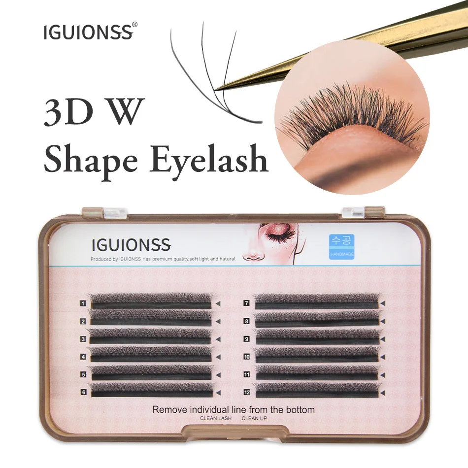 

NEW IGUIONSS Automatic Flowering W Shape Bloom 3D Premade Fans Eyelash Extensions Natural Soft Light Individual Lashes Full Dens