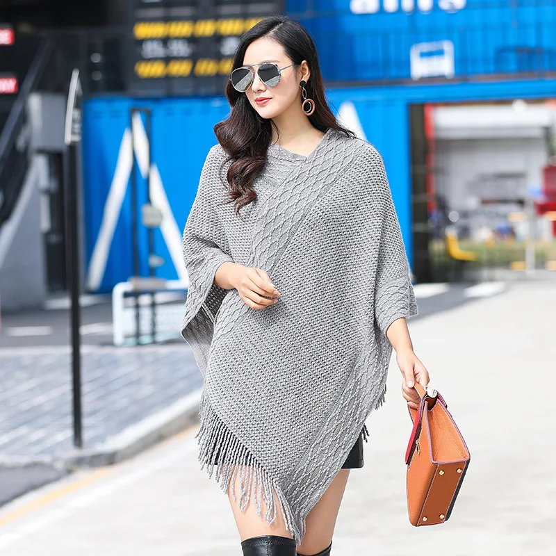 

New knitted shawls Women's loose casual shawls Cloaks Sweater jackets Tassel pullovers Fashionable all-match warm shawls with SP