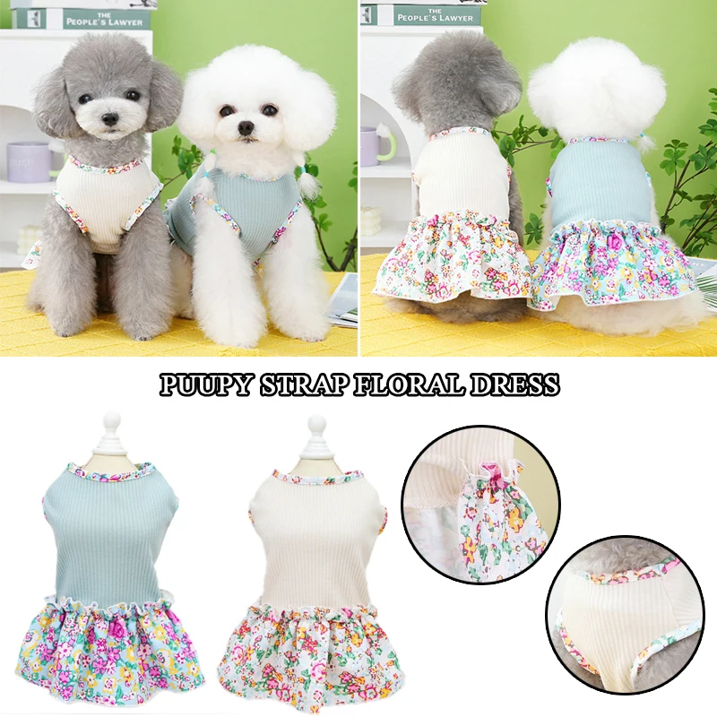 

Dog Dress Dog Clothes Summer Sleeveless Pet Knitted Hoodies Dresses Puppy Cat Floral Skirt For Small Medium Dogs Knitting Weave