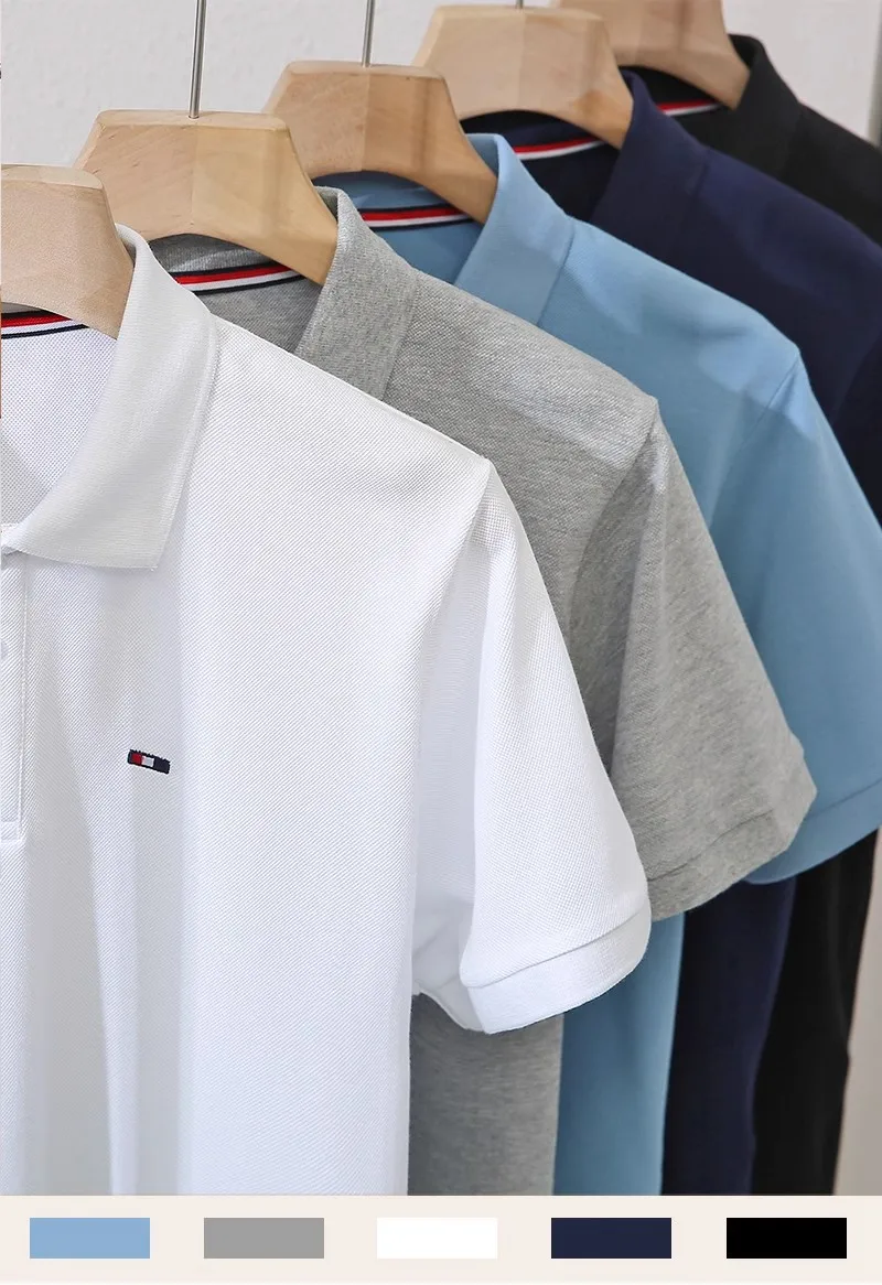 Cost-Effective Ceiling! Italian Light Luxury! Exquisite Embroidery! Men's Solid Lapel Casual Short sleeve Polo Shirt