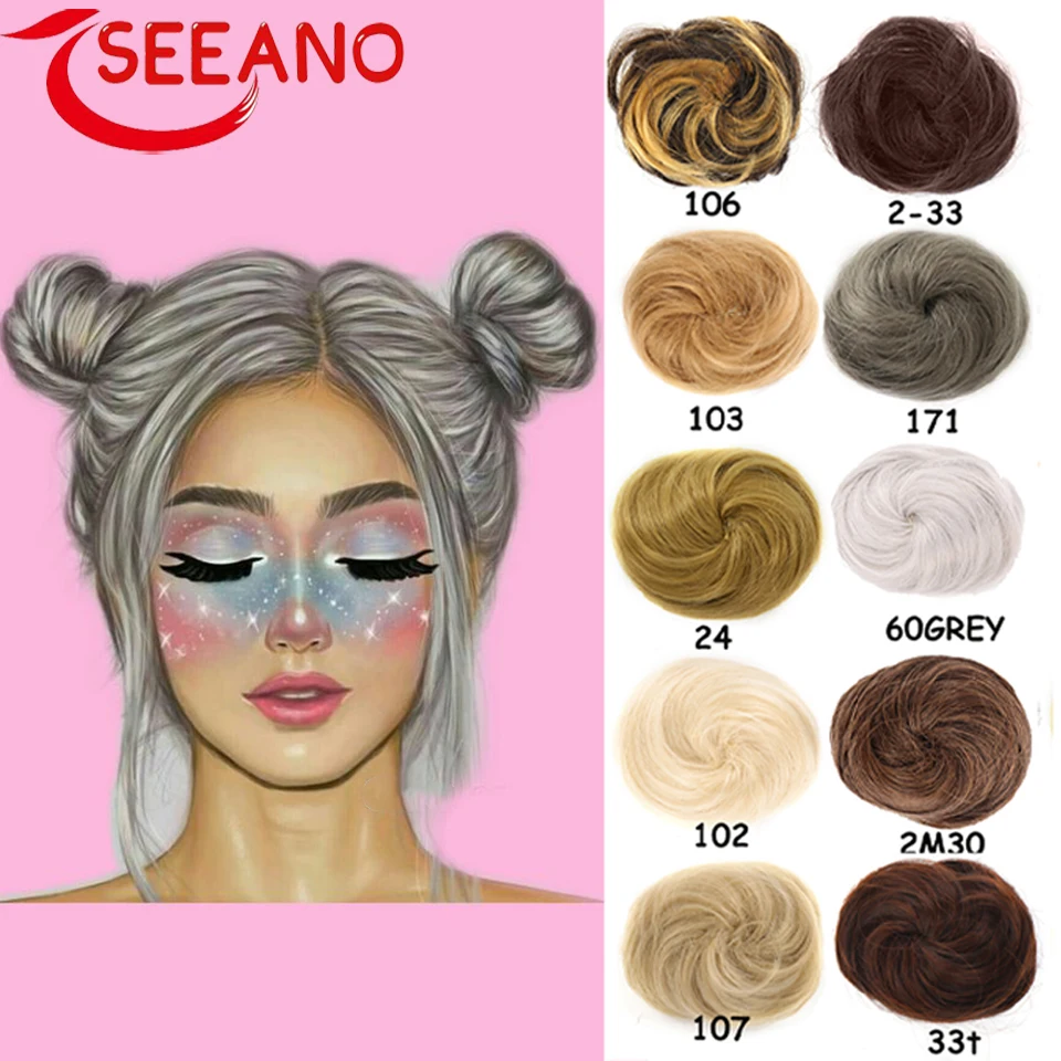 

SEEANO Synthetic Bun Short Straight Hair Donut Grab Clip 18 Color Bread Bag Female Cosplay Cute Bun Chemical Fiber 2022 New