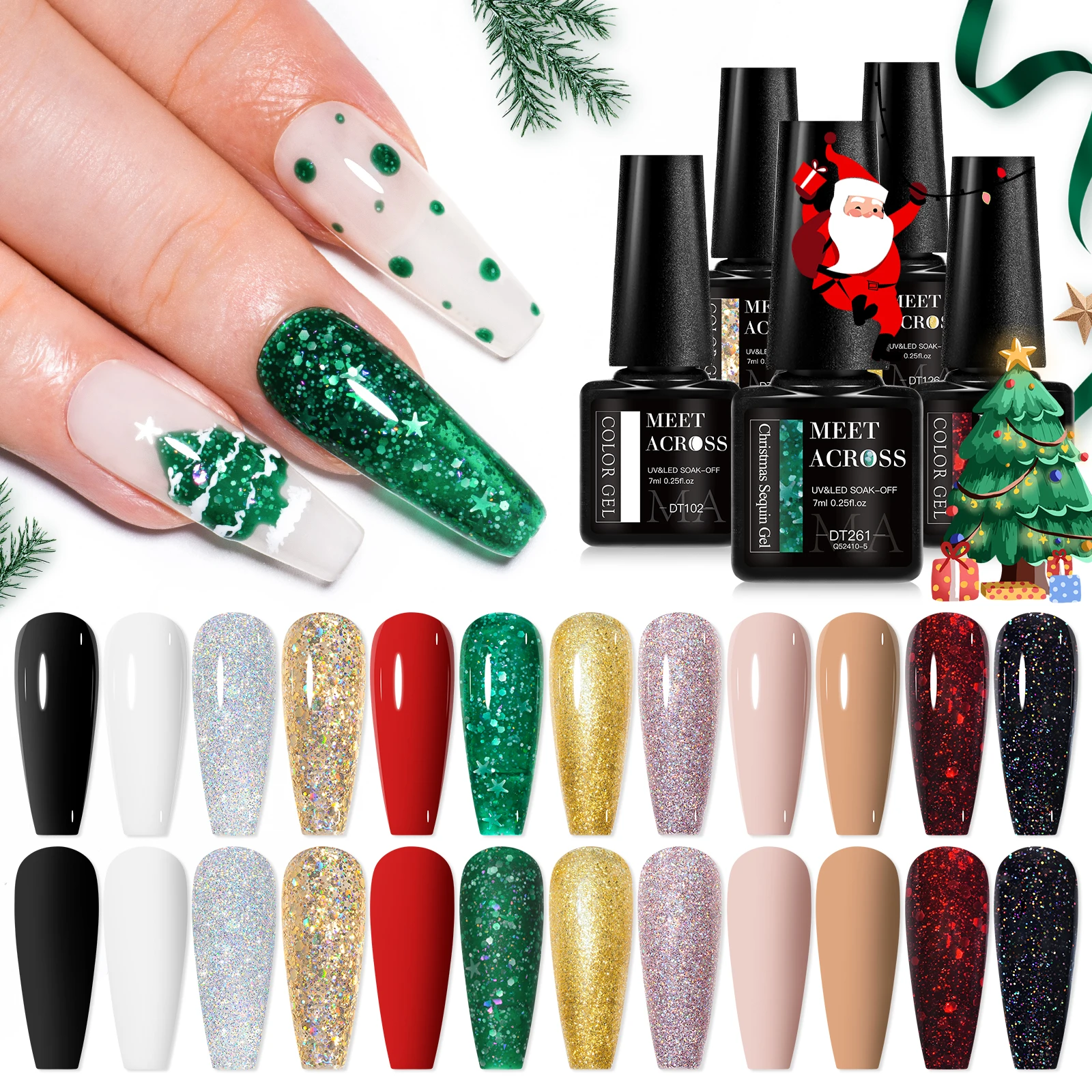 6 шт. блестящие красные и зеленые гель-лаки для ногтей