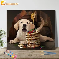 chenistory picture by number dog animal kits for adults handpainted diy paint by number bread drawing on canvas home decoration