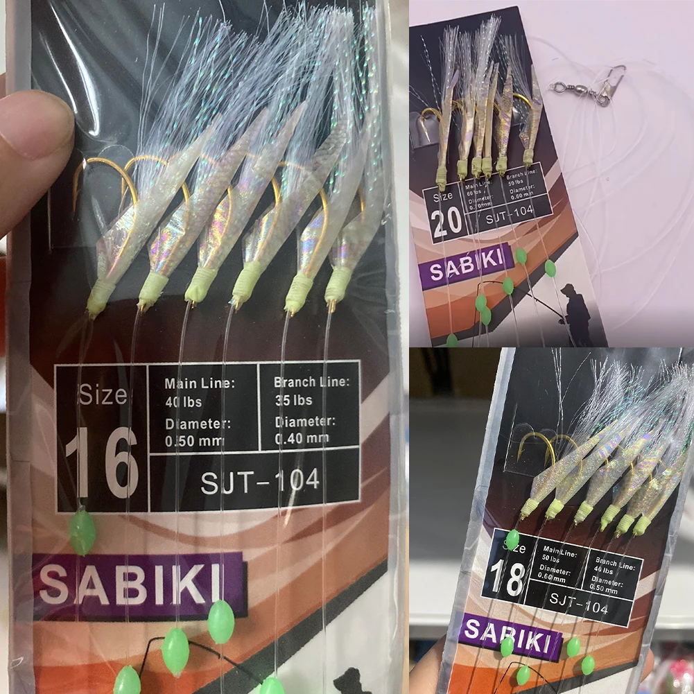 

6pcs Fish Skin String Hooks Mackerel Skin Tinsel Feathers Fishing Luya Hooks High Quality Metal String Hooks Fishing Accessories