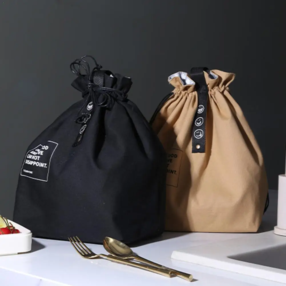 

Lunch Bag Nordic Minimalist Ins Beam Mouth Letter Ribbon Insulation Meal Bag Industrial Style Canvas Portable Lunch Box Bag