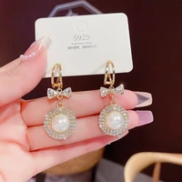 korean fashion bowknot stud earrings for women elegant zirconia pearl earring female jewelry party gifts