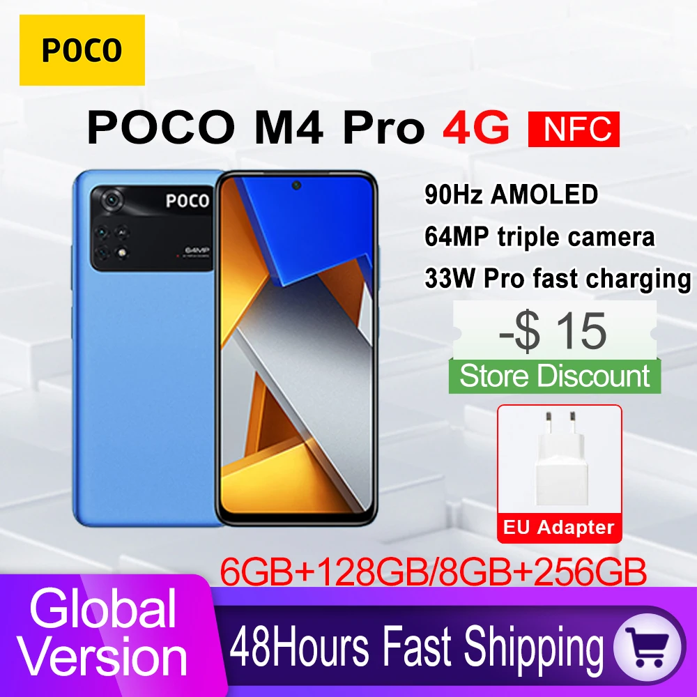 Global Version POCO M4 Pro 4G Smartphone 128GB/256GB Helio G96 Octa Core 90Hz AMOLED 33W Pro Fast Charging 64MP Camera NFC