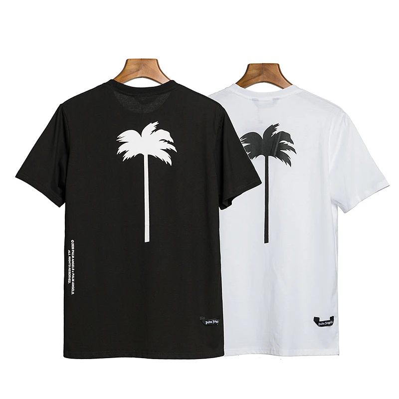 Coconut Tree Printing Men's T Shirts Palm Angels Letters Logo Short Sleeve T-shirt for Men and Women Hip Hop Loose Tops Tees