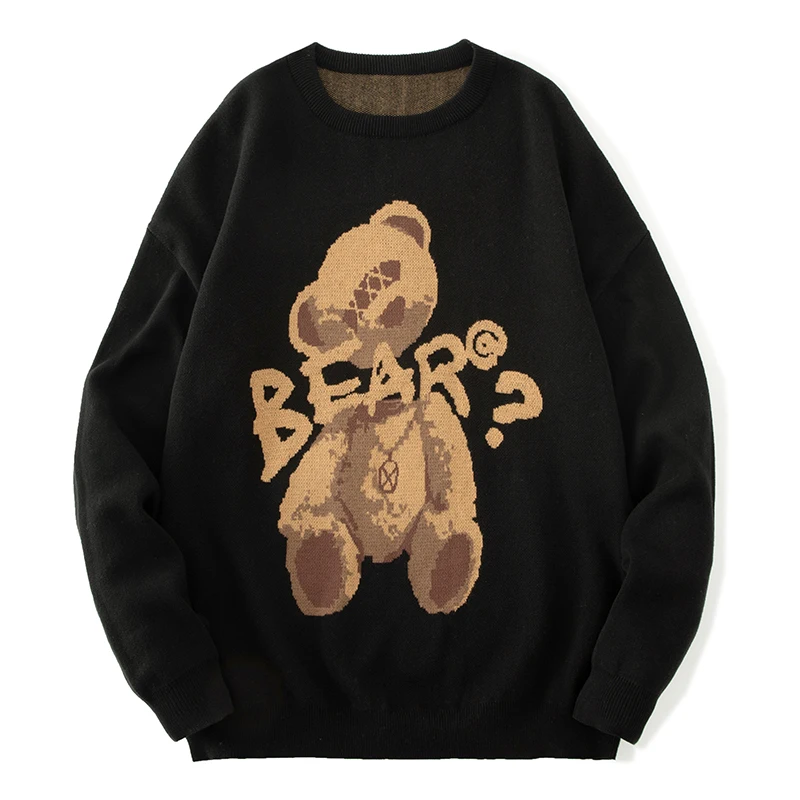 

2022 autumn and winter new bear pattern trend men's pullover sweater