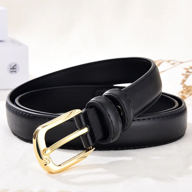 

Genuine Leatherr Belt Women Square Buckle Pin Buckle Jeans Black Belt Chic Luxury Brand Ladies Vintage Strap Female Waistband
