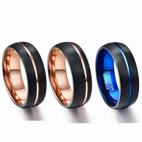 bonlavie 8mm real tungsten carbide ring exquisite dome blue rose gold groove men wedding bands anillos para hombres ring