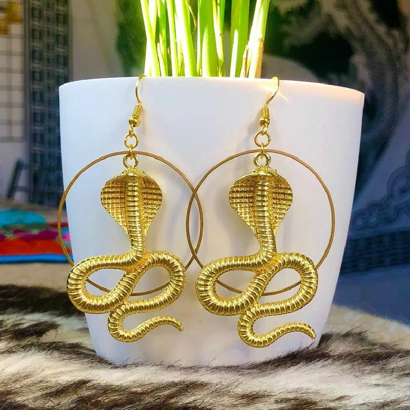 

Gothic Cobra Drop Earrings, Gold Hoop Earrings, Witch Jewelry, Elegant and Unique Punk Jewelry, Fashion Gifts for Women