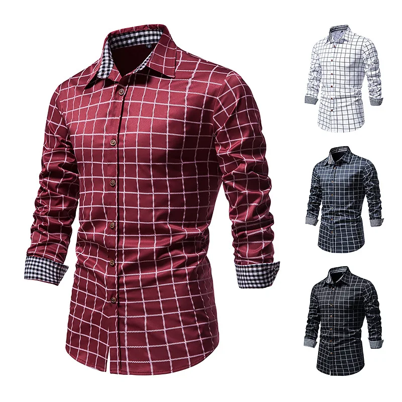 

Men's fashion Long Sleeve Plaid Button Shirt casual shirt