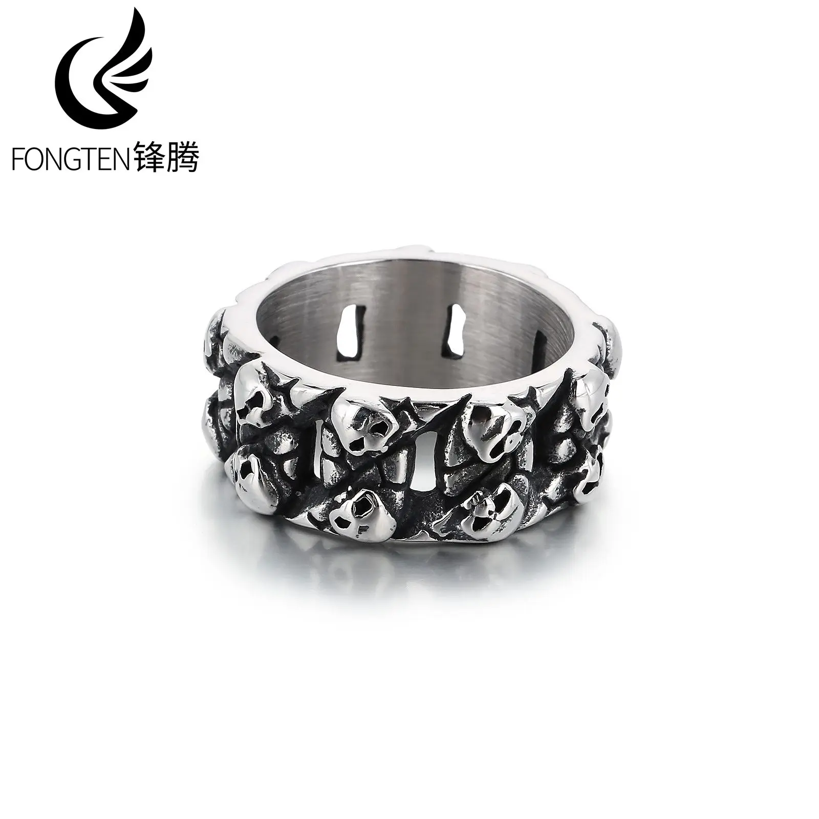 Fongten геометрический череп из нержавеющей стали мужское кольцо металлический