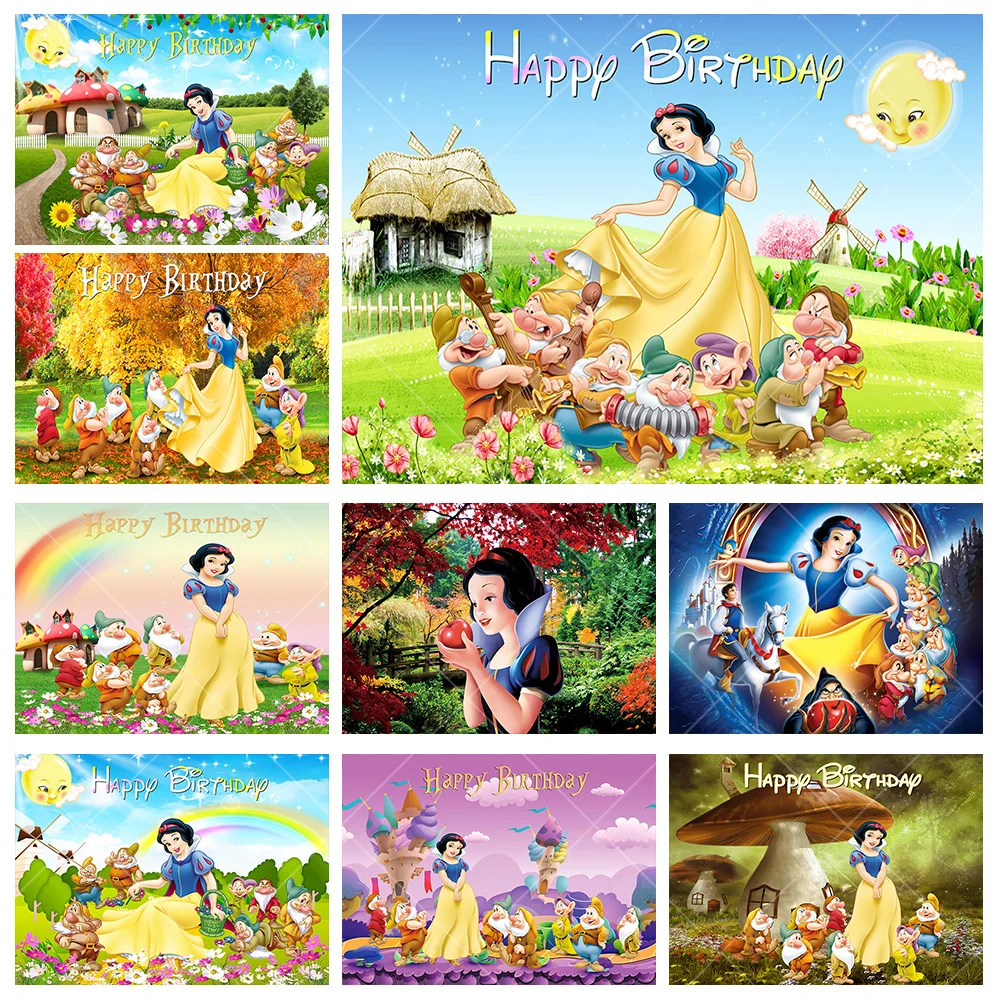 Фон для фотосъемки с изображением принцессы Диснея Белоснежка и семь гномов