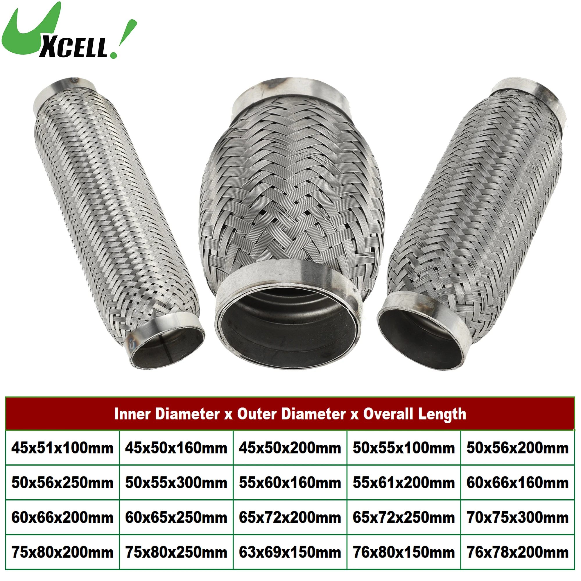 Фото UXCELL 45/50/60/65 мм ID автомобильная выхлопная гибкая труба выхлопная гибкая соединительная труба сильфон универсальный прочный нержавеющая сталь №1