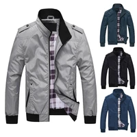 winterautumn mens jacket plaid inseam solid color great stitching stand collar loose zipper spring jacket for daily wear