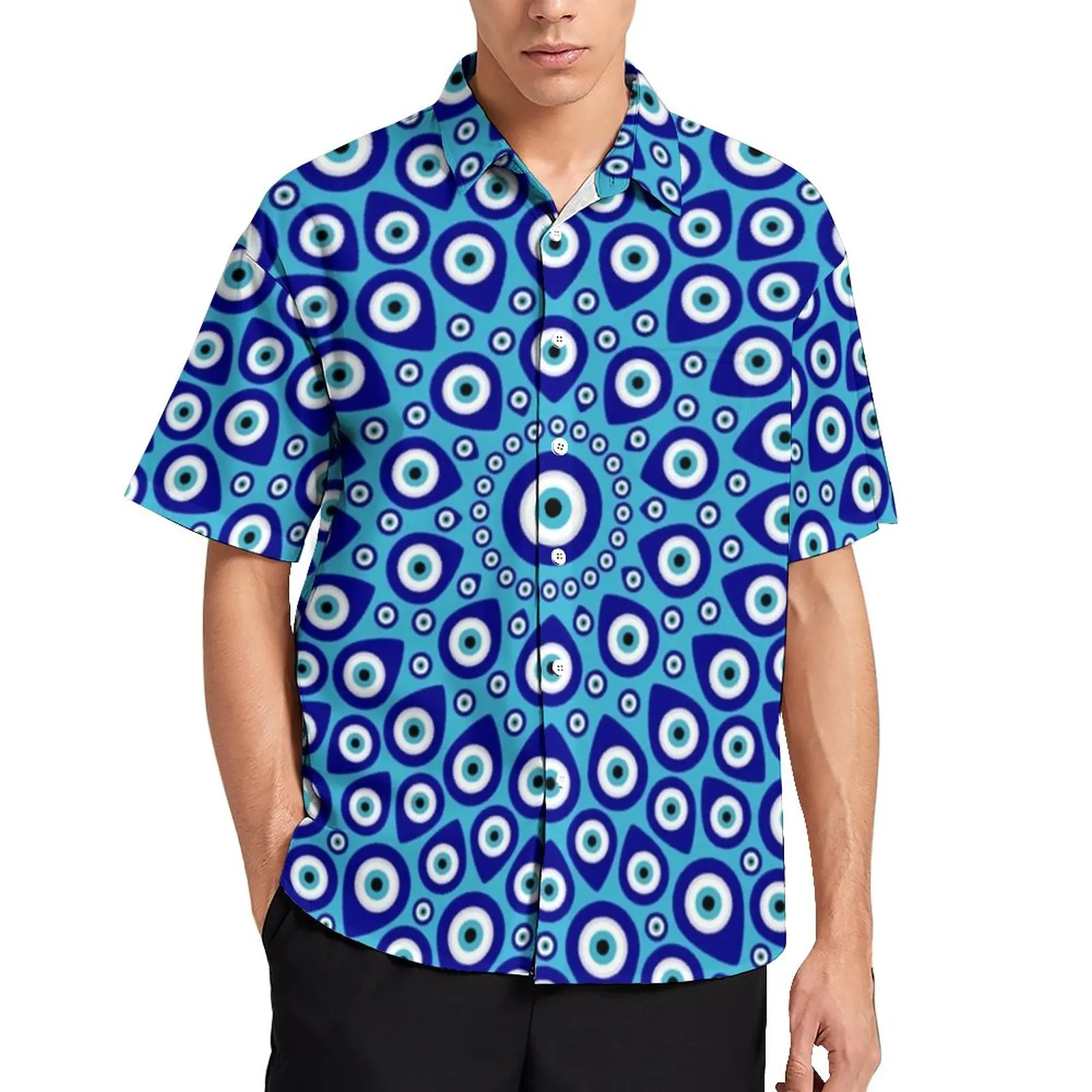 

Nazar Evil Eye Casual Shirts Greek Mati Vacation Shirt Hawaii Vintage Blouses Man Print Plus Size