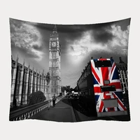 london street view tapestry wall fabric industrial revolution red bus telephone booth wall cloth carpet blanket grey background