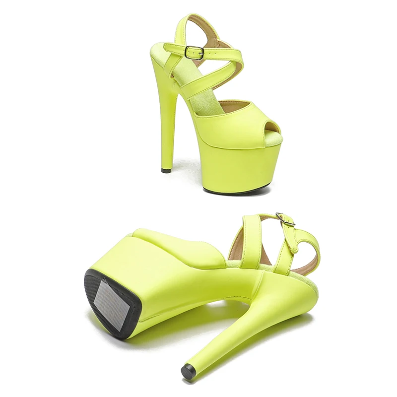 Leecabe 17CM/7Inch Matte PU  Platform Sandals  party High Heels Shoes Pole Dancing Shoes