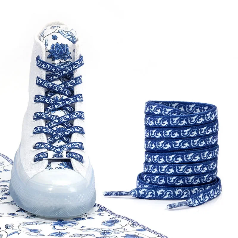 Quality Flowers Shoelaces 120/140/160 cm Women Men Blue White Sports Casual Basketball Shoes Laces Shoes Strings Wholesale