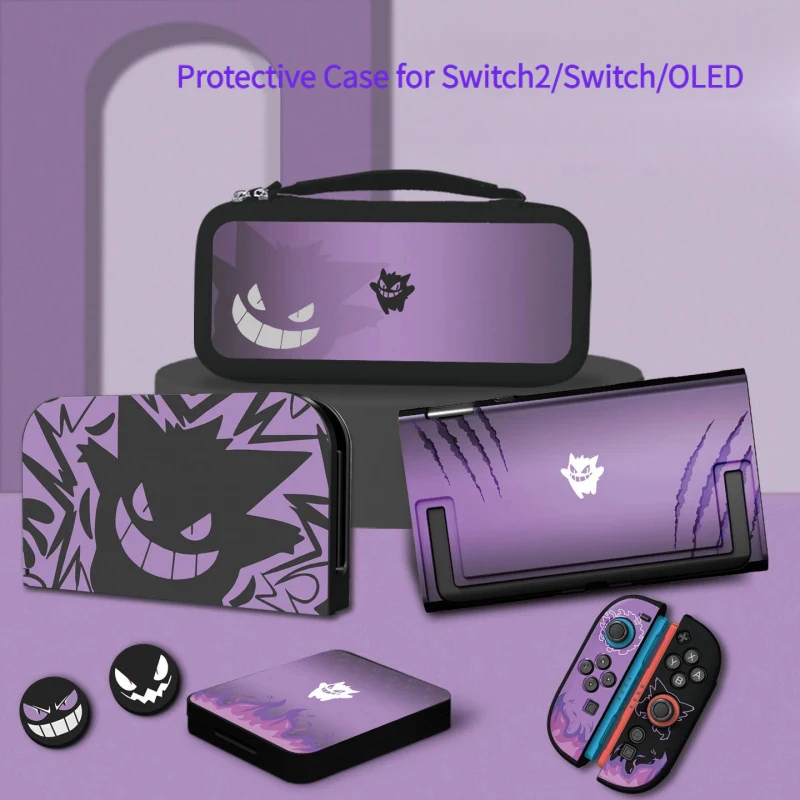 Фото Защитный чехол Anime Purple Gengar для Nintendo Switch 2/OLED/контроллеров Switch, съемный жесткий чехол-док-станция для Joy-Con №1