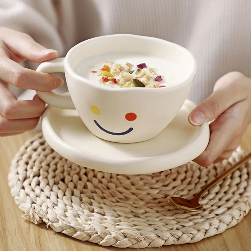 

Smiley Ceramic Milk Mug Coffee Cup Cartoon Kitchen High-Value Design Niche Creative Cute Funny Drinking Cup Drinkware Beige