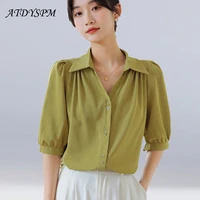 fashion woman blouses 2022 summer short sleeve office formal top shirts vintage ladies casual streetwear clothing
