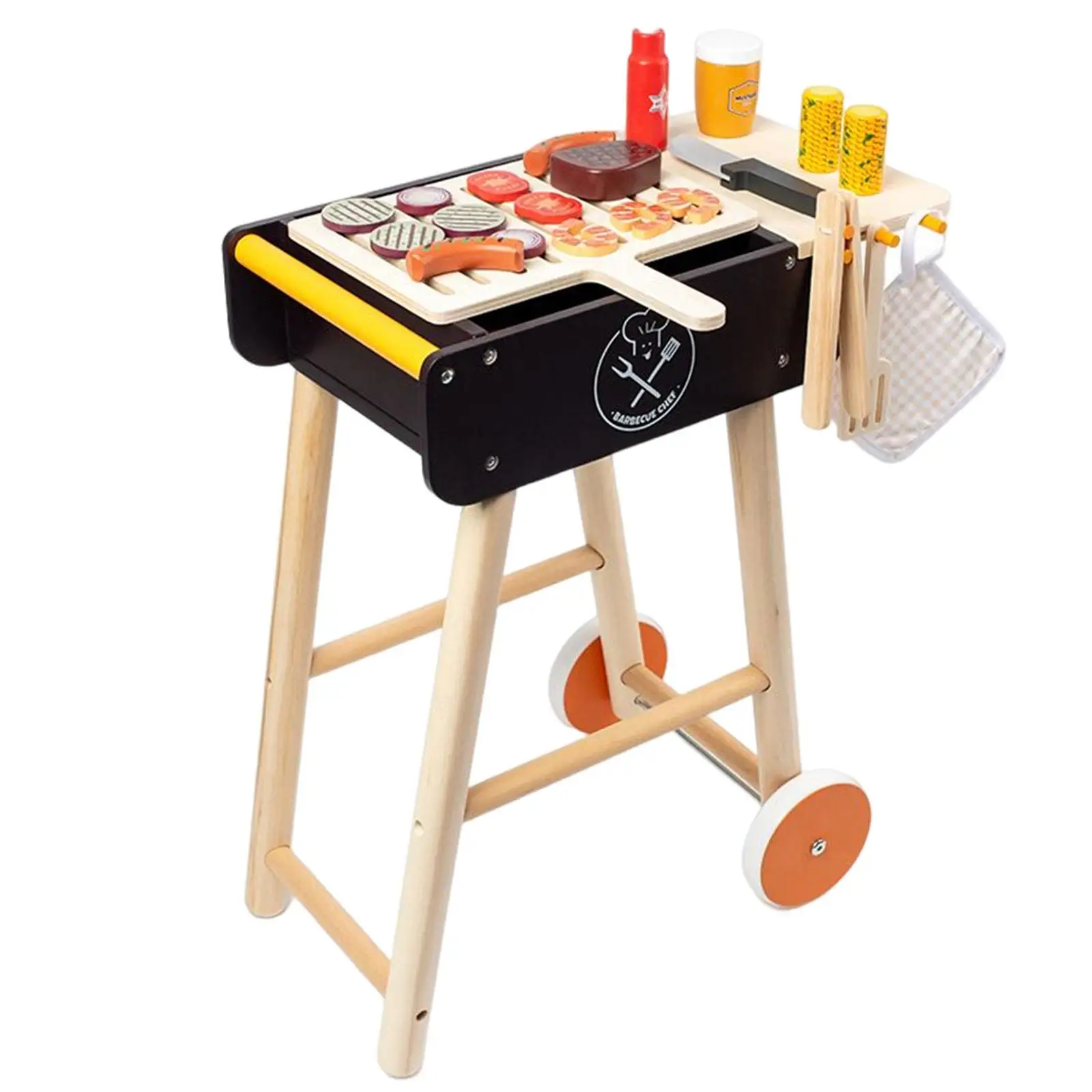 

Realistic Wooden Toy BBQ Set Role Playing Toy Learning Educational Toy Barbecue Grill Toy Cooking Playset for Boy Girls Kids