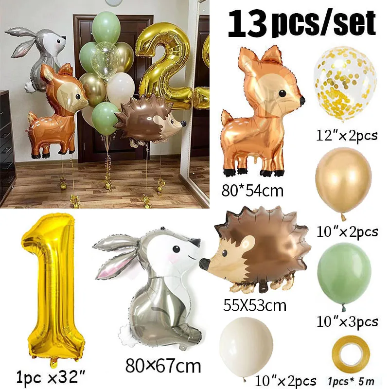 

Фольгированные шары с золотыми цифрами и животными, набор из 13 шт., для детского праздника 2 года