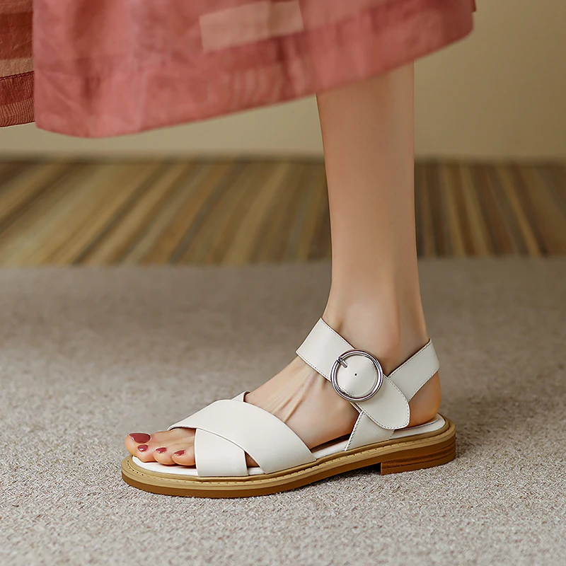 

2022 Summer Women Shoes Women Sandals Genuine Leather Flat with Sandals Cow Leather