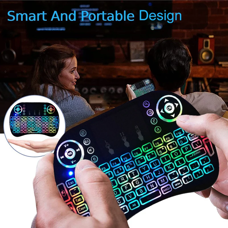 

Беспроводная мини-клавиатура I8 с трехцветной подсветкой, 2,4 ГГц