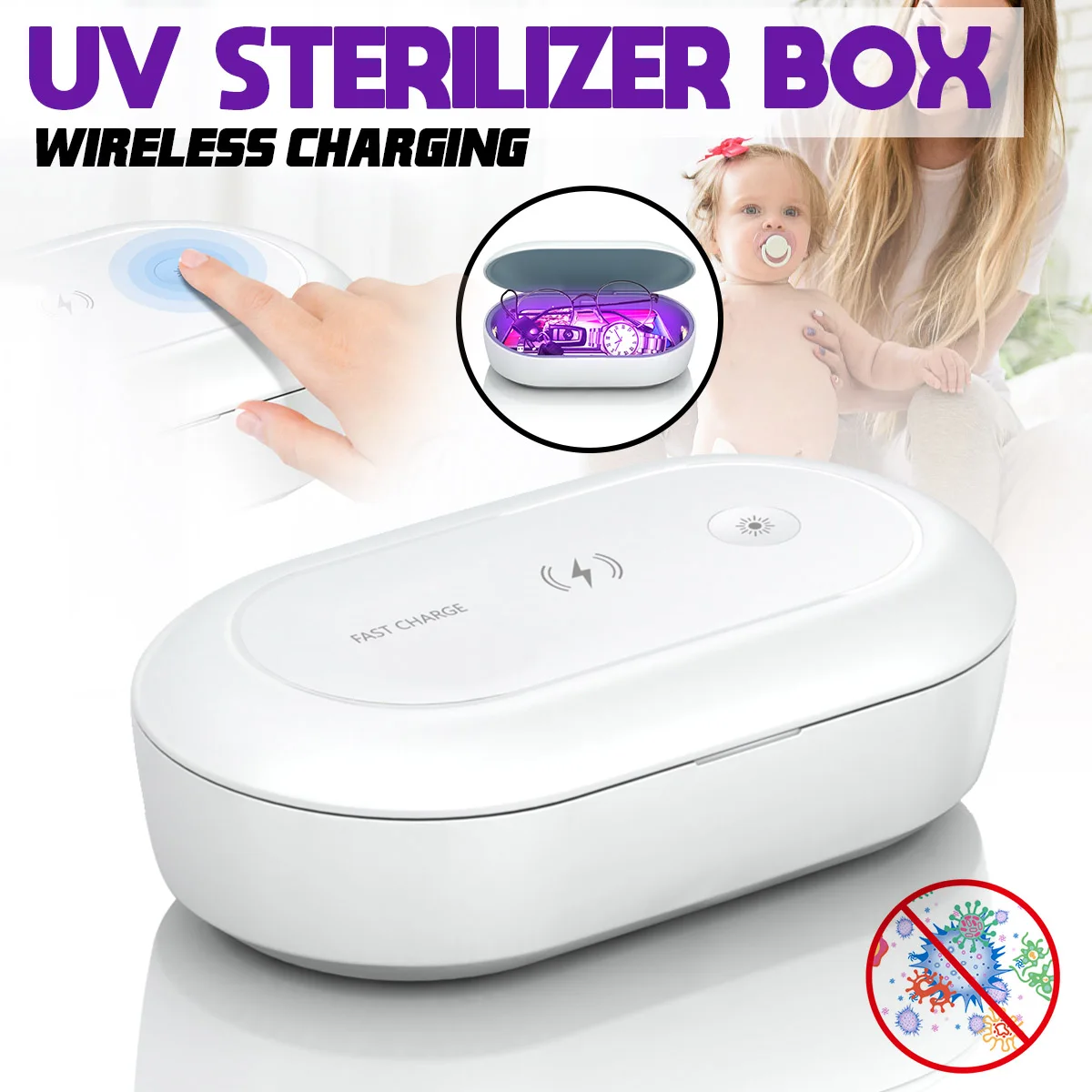 

Multifunctional Portable Pacifier UV Sterilization Storage Box LED Household Watch Headset Jewelry Phone Sterilizer EU Stock