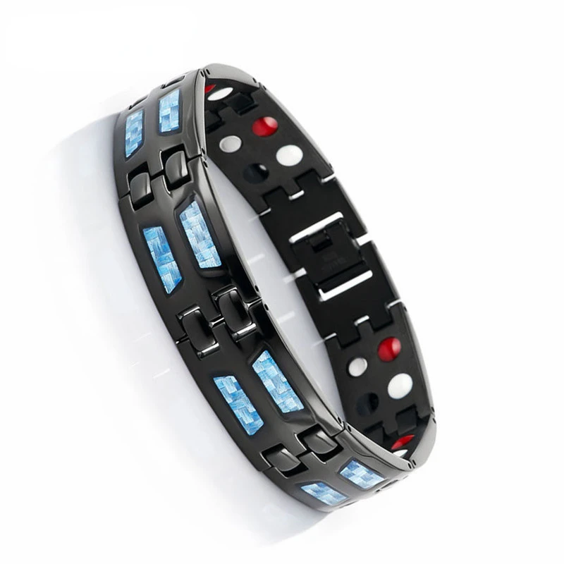 Double Row Magnet Blue Carbon Fiber Bracelet for Mens Stainless Steel Germanium Energy Health Bracelets