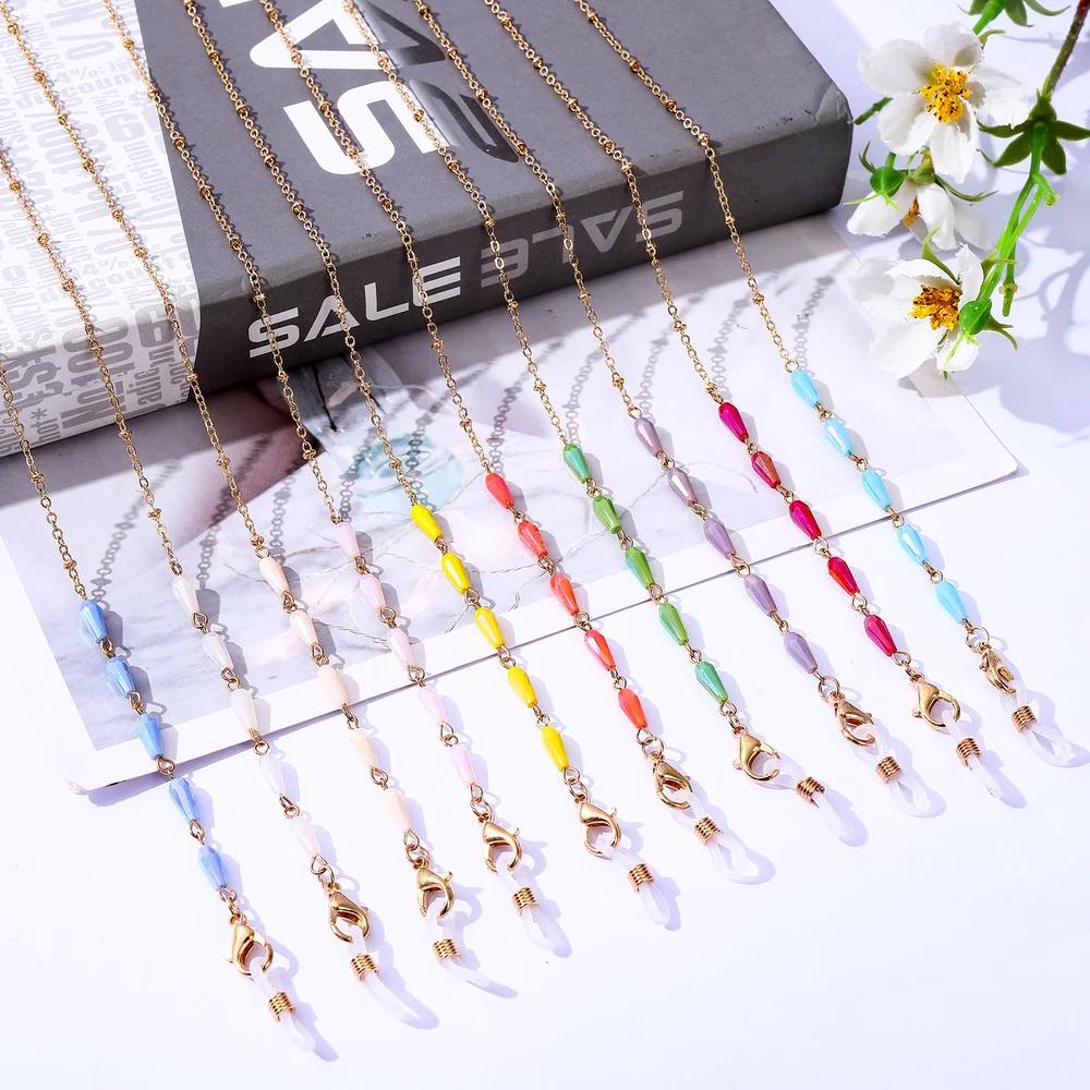 

Fashion Color Bead Children Sunglasses Mask Holder Lanyard Irregular Crystal Charm Glasses Chain Neck Strap Eyewear Accessories