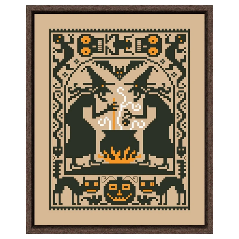 

Two witches cross stitch kit Halloween design cotton silk thread 14ct 11ct linen flaxen canvas embroidery DIY needlework