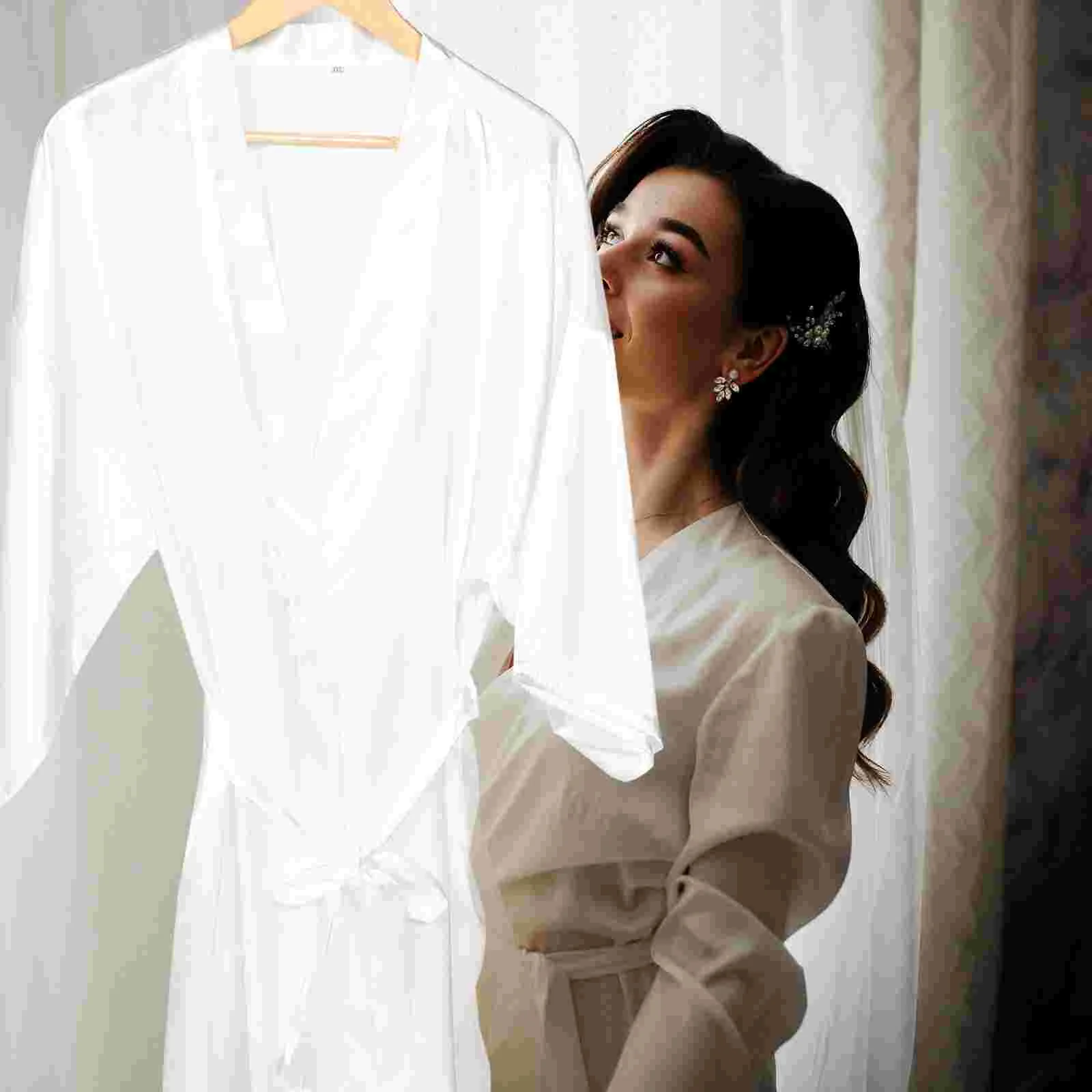 Cardigan Women Trendy Silk Robe Short Bridal Glossy 142x94cm Wedding Bride White Robes