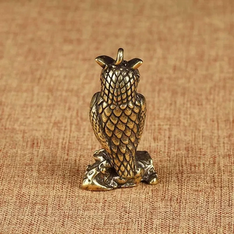 

Chinese Antique Collection Pure Copper Solid Standing Owl Keychain Pendant