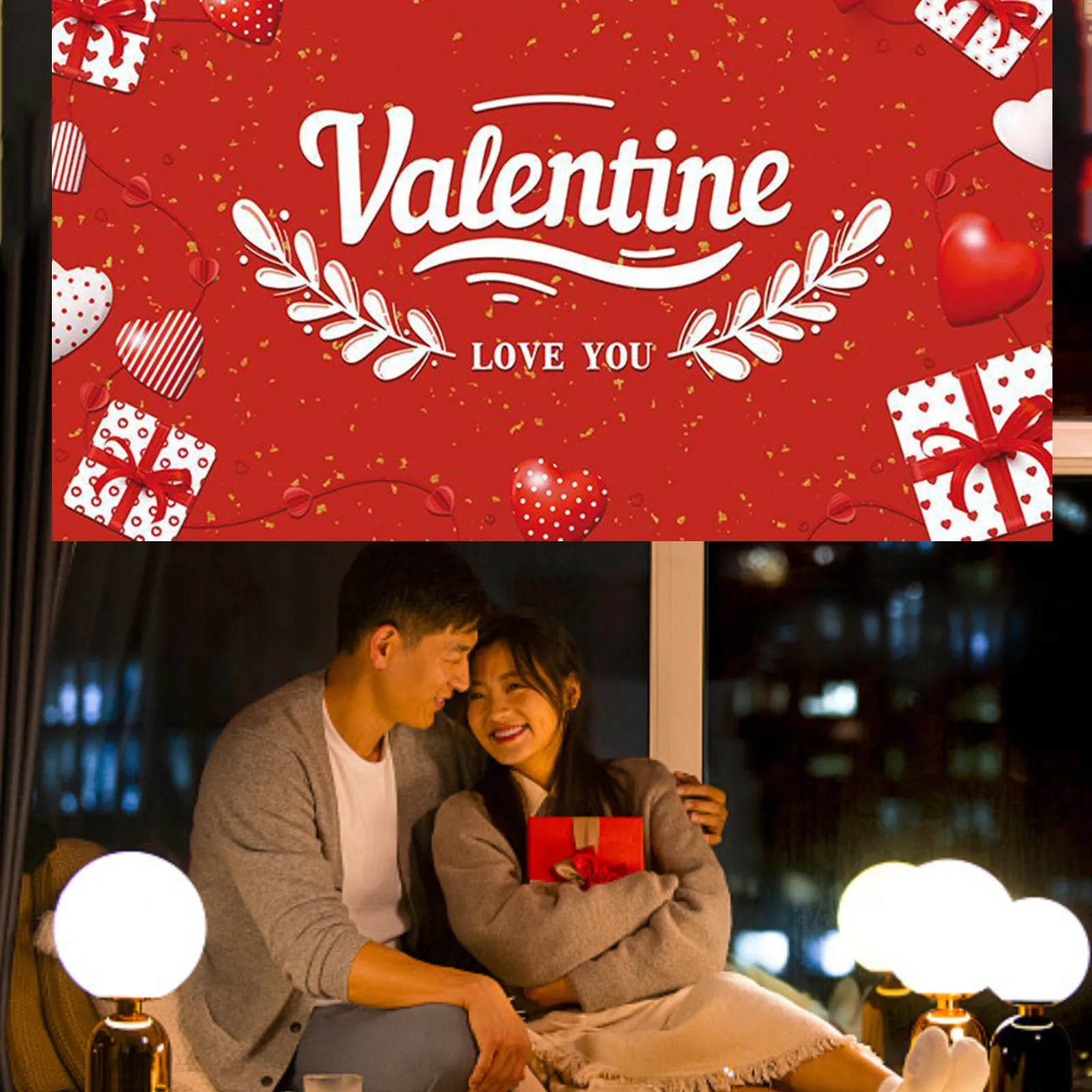 

Valentine's Day Happy Party Party Photo Background Banner Furniture Decoration Banner 180 * 110cm/70.8 * 43.3in