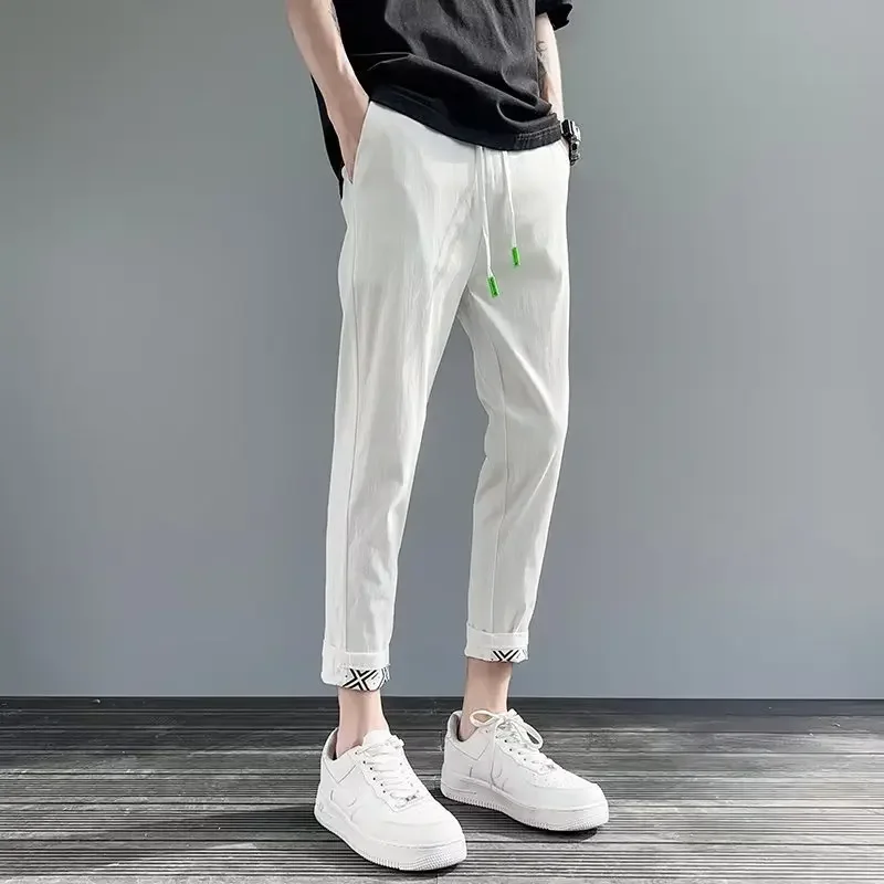 Брюки мужские повседневные облегающие легкие прямые до щиколотки модные