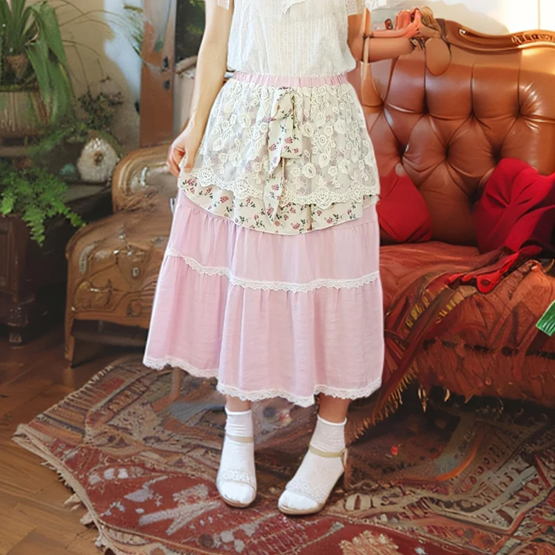 Японская милая юбка Mori Girl женская одежда двухслойная маленькая Kawaii на шнуровке с