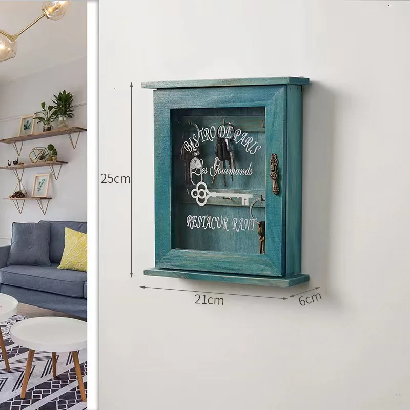 

Деревянный винтажный ящик для ключей синий коричневый